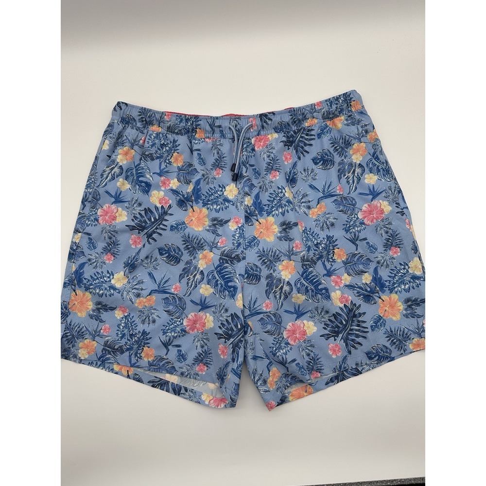 Peter Millar Swim Trunks Mens XL Blue Hawaiian Floral Print Performance Stretch